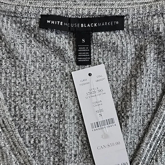 NWT White House Black Market Short Sleeve V Neck Foil Tee Sz Small - Picture 3 of 5